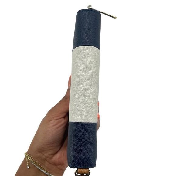 Michael Kors Jet Set Travel Continental Wallet Navy Stripe Zip Wristlet - Picture 5 of 16